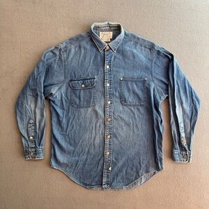 Vintage Polo Ralph Lauren Denim Shirt Large Mens Dungaree Metal Button Workshirt